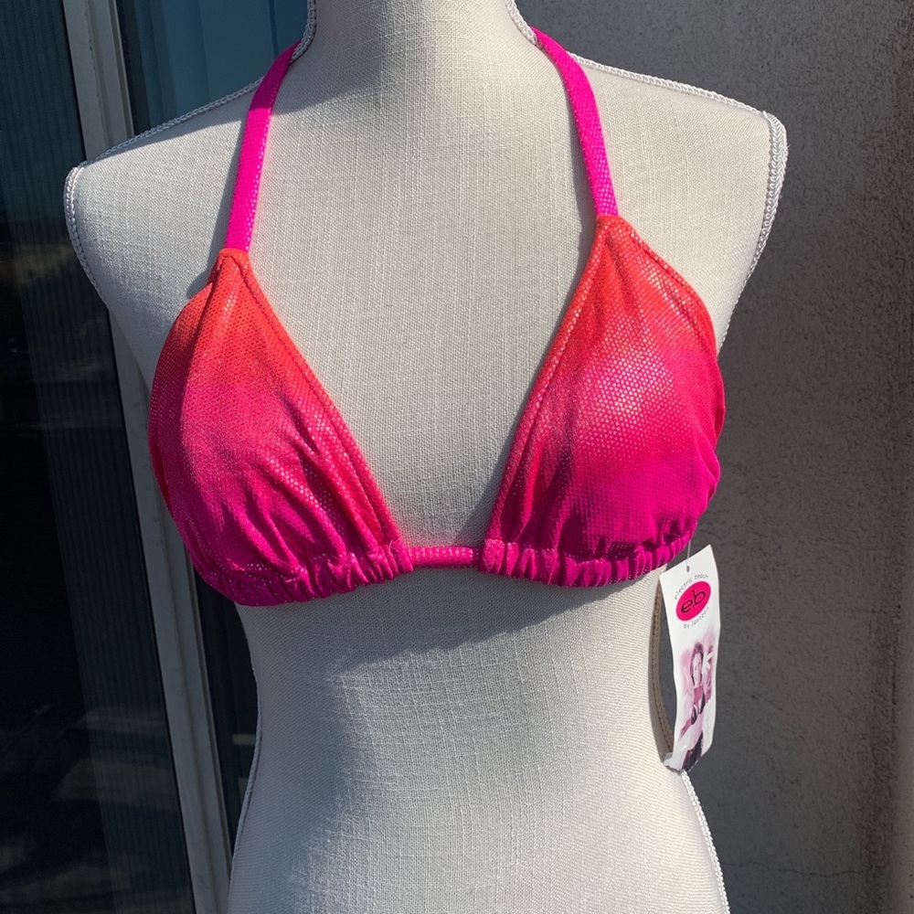 Vintage jantzen electric beach pink and orange ombré triangle bikini 9/10